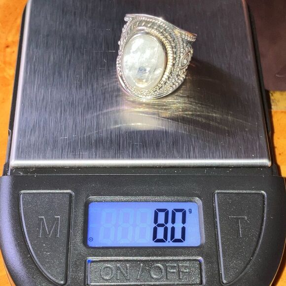 Natural Rainbow Moonstone Sterling Silver Cocktail Ring Size 5 - Picture 10 of 10